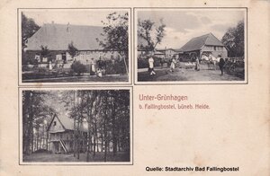 Bild vergr&ouml;&szlig;ern: Drei Motive aus Untergr&uuml;nhagen wurden auf dieser 1914 verschickten Postkarte vereinigt.