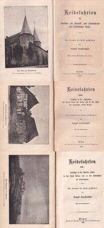 Bild vergr&ouml;&szlig;ern: Titelseiten der B&auml;nde 2-4 von August Freudenthals "Heidefahrten"