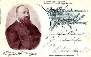 Bild vergr&ouml;&szlig;ern: August Freudenthal und sein urspr&uuml;nglich plattdeutsches Lied "O sch&ouml;ne Tied, o sel'ge Tied", das er auch ins Hochdeutsche &uuml;bersetzte, waren so popul&auml;r, das Postkarten herausgegeben wurden.