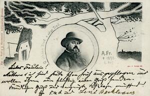 Bild vergrößern: Postkarte von J. Gerdes aus dem Jahr 1899 zum Gedenken an August Freudenthals Tod