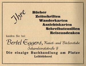 Bild vergrößern: Anzeige von Bertel Eggers "Kunst- und Bücherstube" in einer Broschüre des Verkehrsvereins Fallingbostel