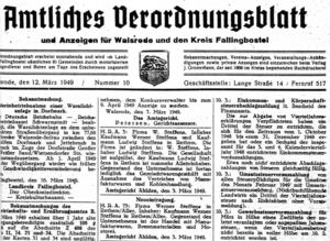 Bild vergrößern: Ersatz für die "Walsroder Zeitung" in der Nachkriegszeit: "Amtliches Verordnungsblatt" (1949)